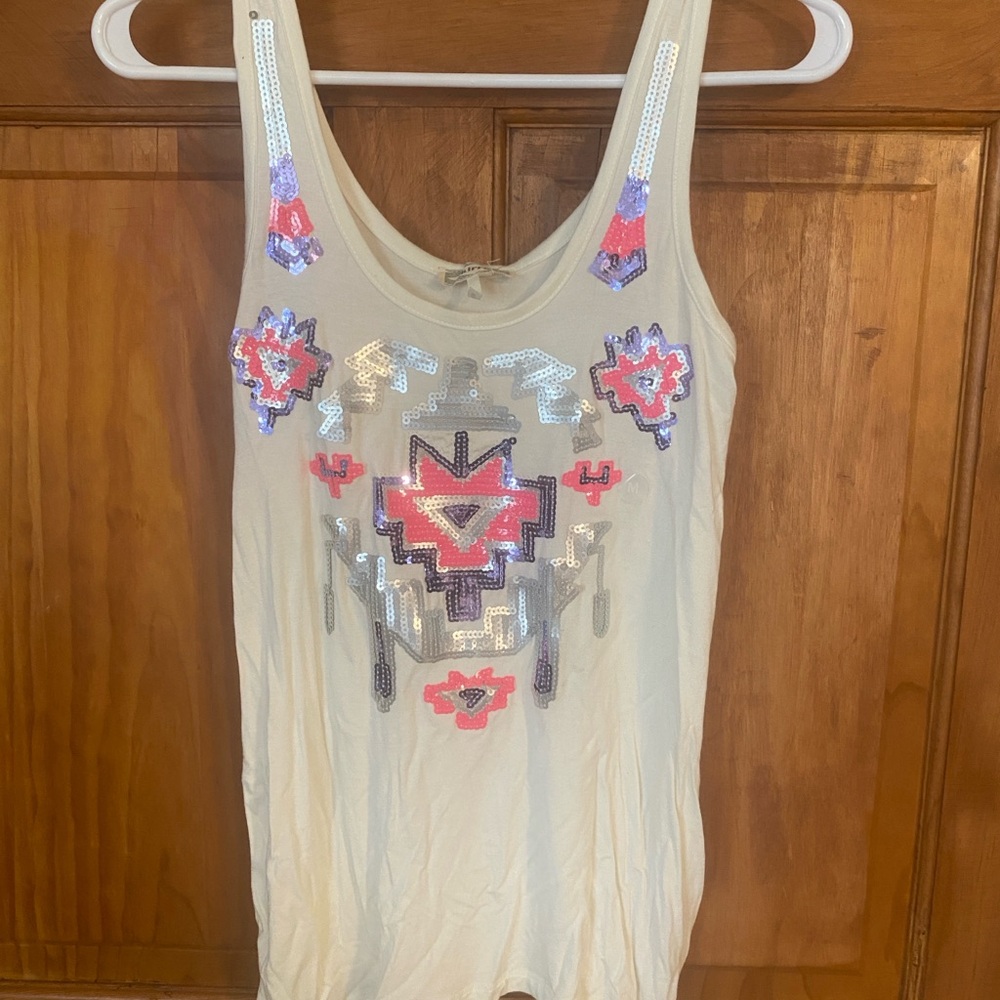 Kirra Cream Tank Top with Pink and Silver Sequins